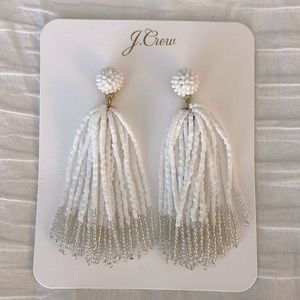 NWT J. Crew Beaded tassel earrings — white